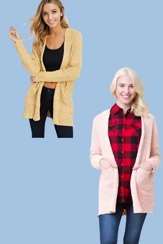 Popcorn Cardigan Sweater - Blush or Mustard