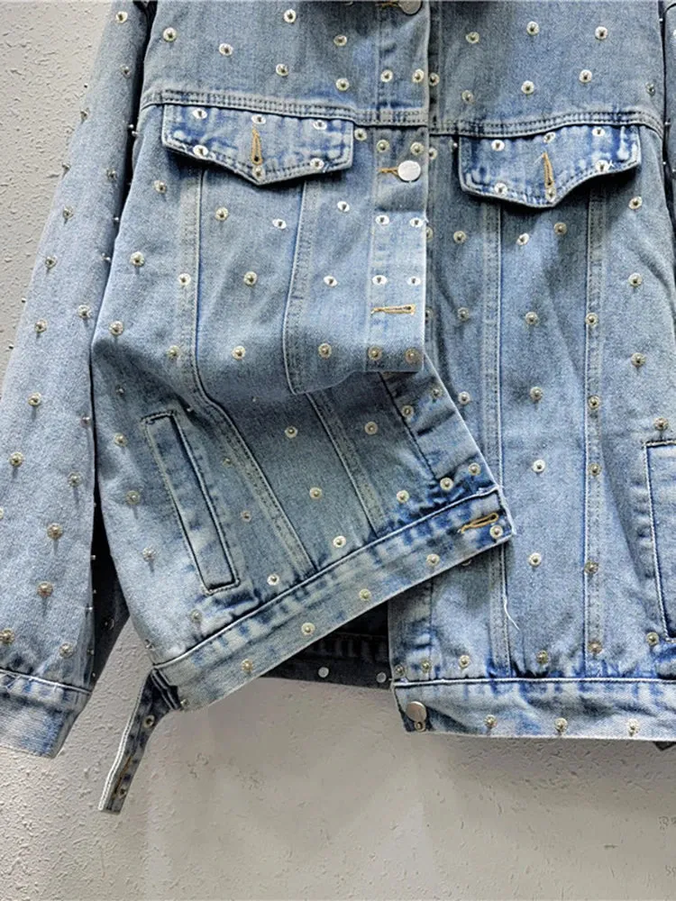 Pre Order:  Metal Nail Bead Denim Jacket