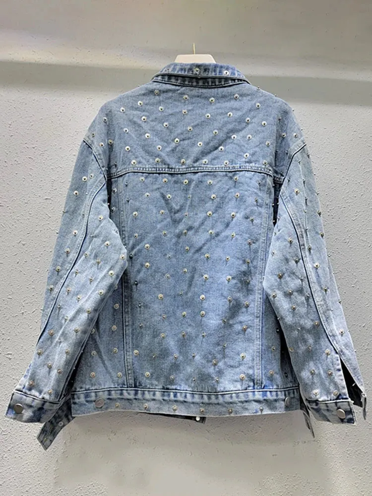 Pre Order:  Metal Nail Bead Denim Jacket