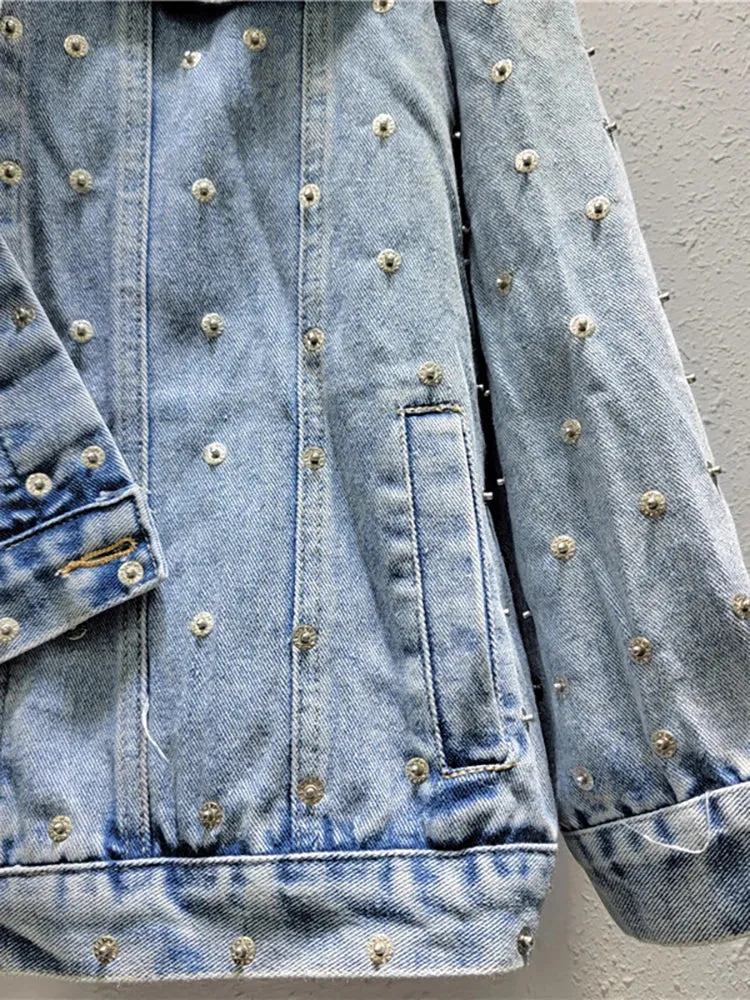 Pre Order:  Metal Nail Bead Denim Jacket