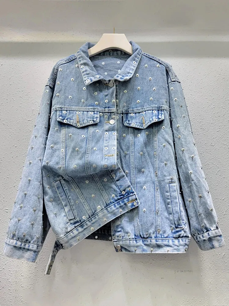 Pre Order:  Metal Nail Bead Denim Jacket