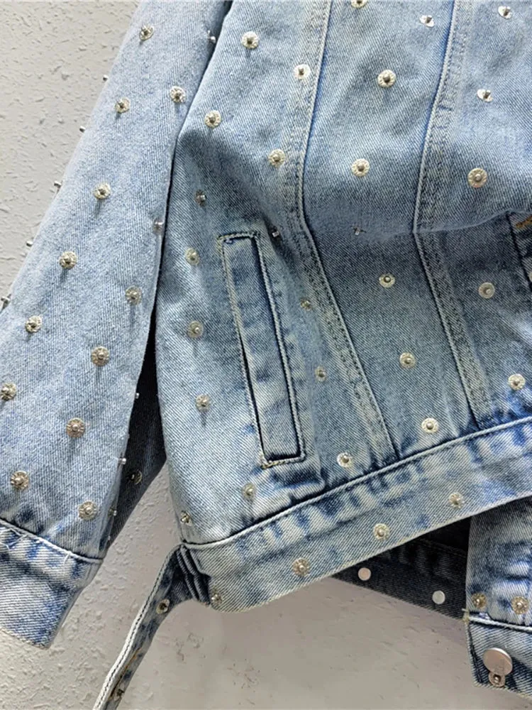 Pre Order:  Metal Nail Bead Denim Jacket