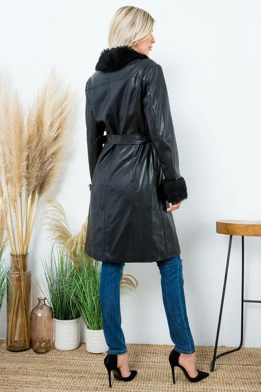 Premium Faux Fur   Leather Long Parka Jacket