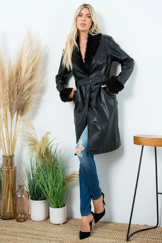 Premium Faux Fur   Leather Long Parka Jacket