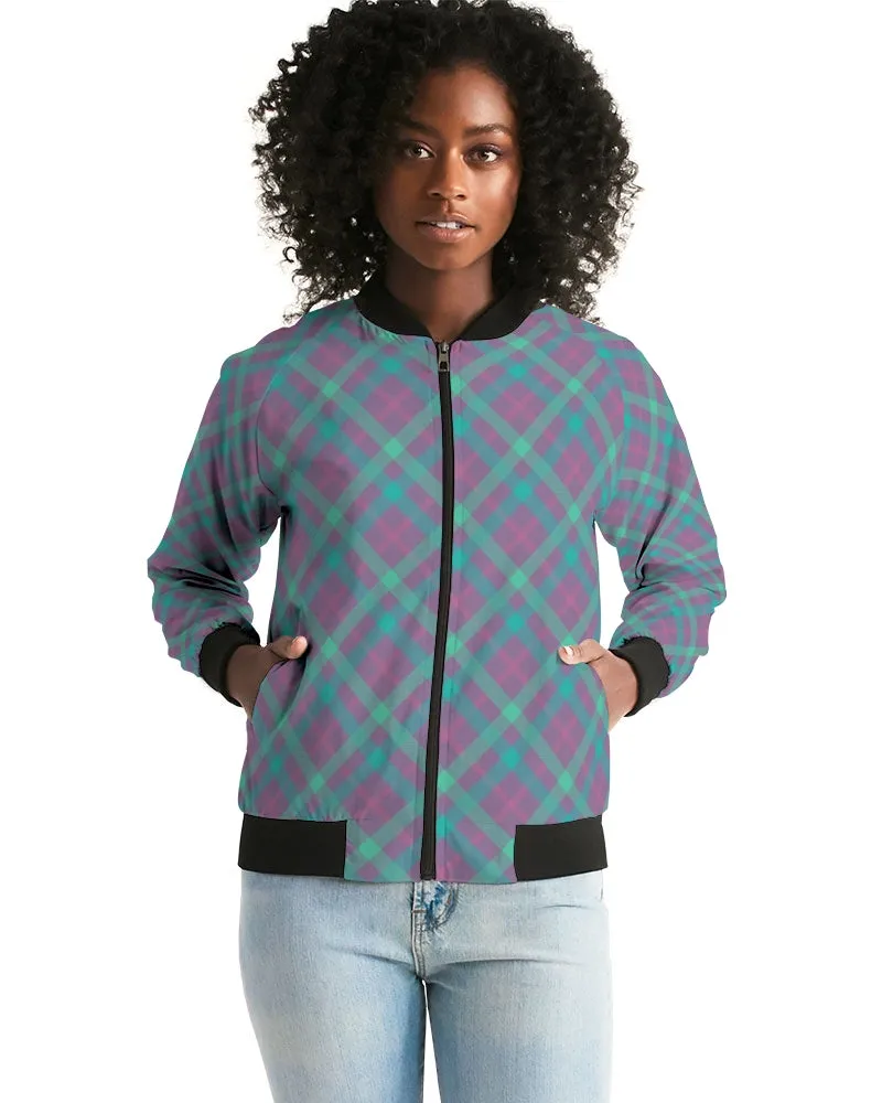 Purple & Green Tartan Women's Bomber Jacket