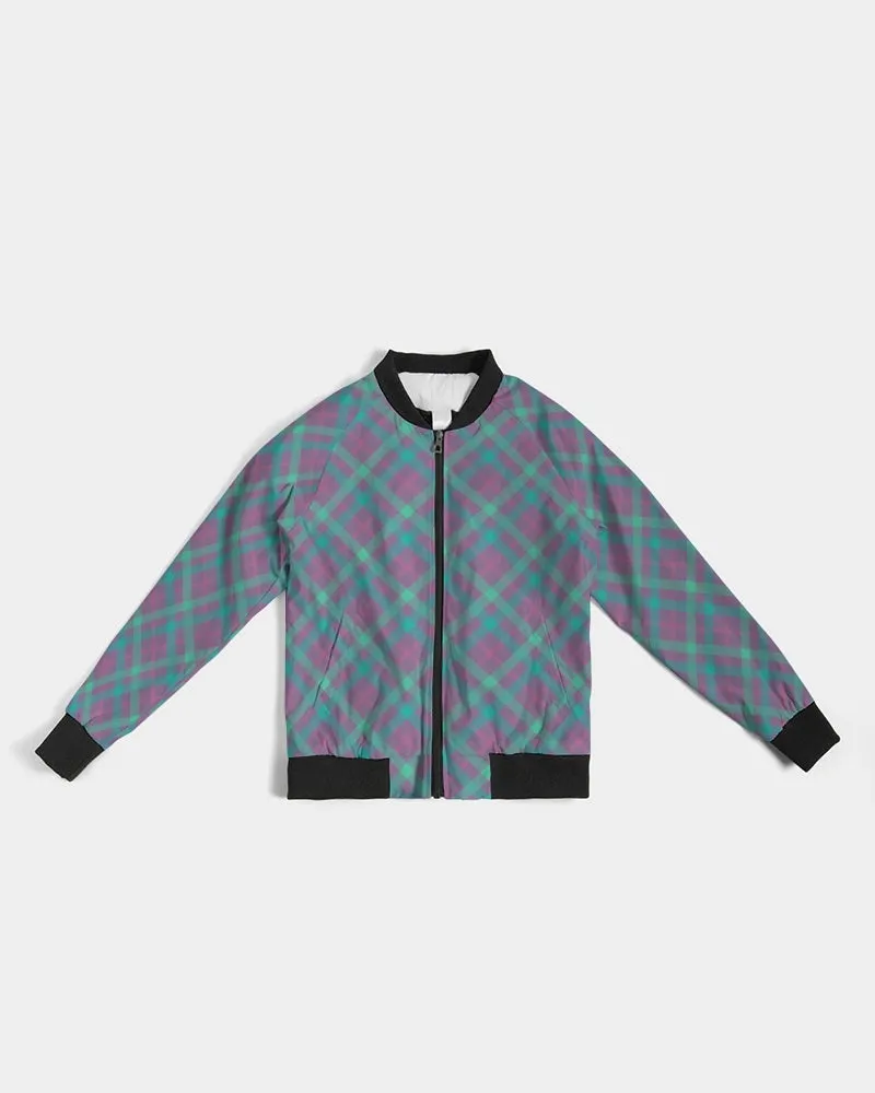 Purple & Green Tartan Women's Bomber Jacket