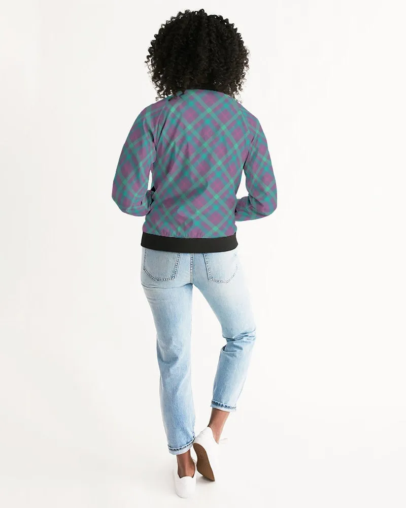 Purple & Green Tartan Women's Bomber Jacket