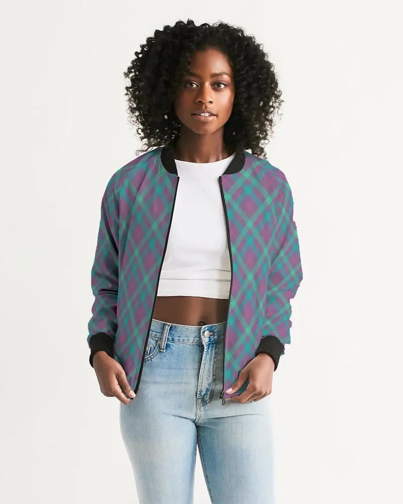 Purple & Green Tartan Women's Bomber Jacket