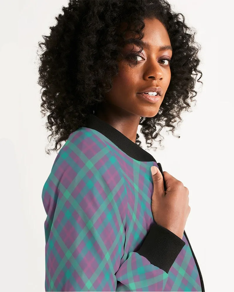 Purple & Green Tartan Women's Bomber Jacket