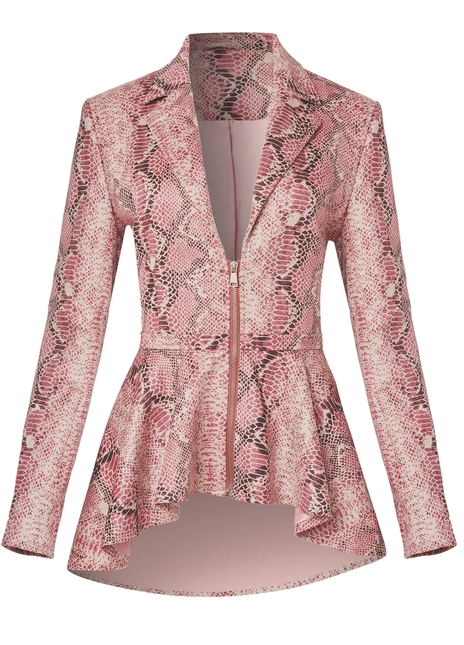 Python Print Hi-Low Faux Suede Jacket - Pink Multi