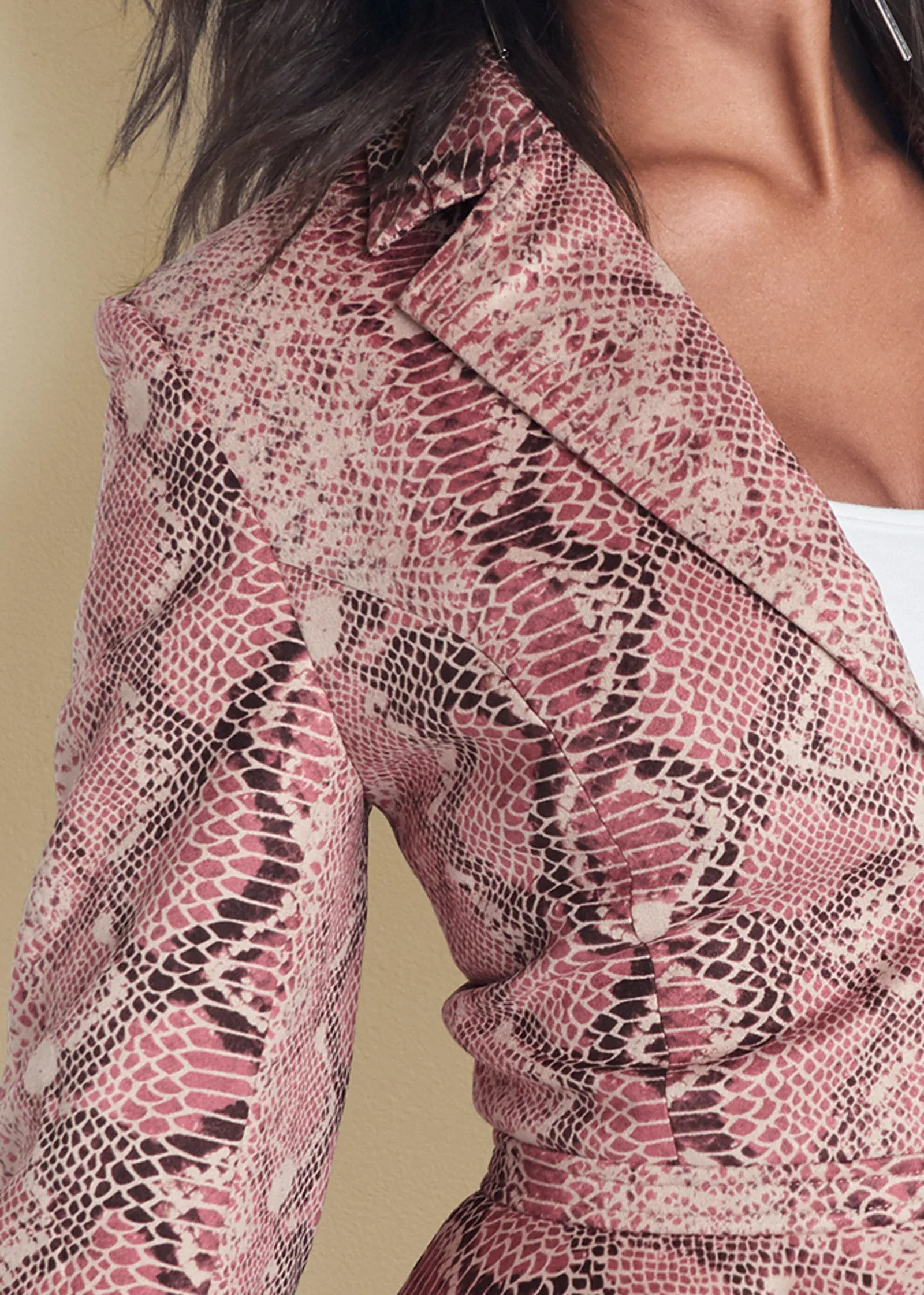 Python Print Hi-Low Faux Suede Jacket - Pink Multi