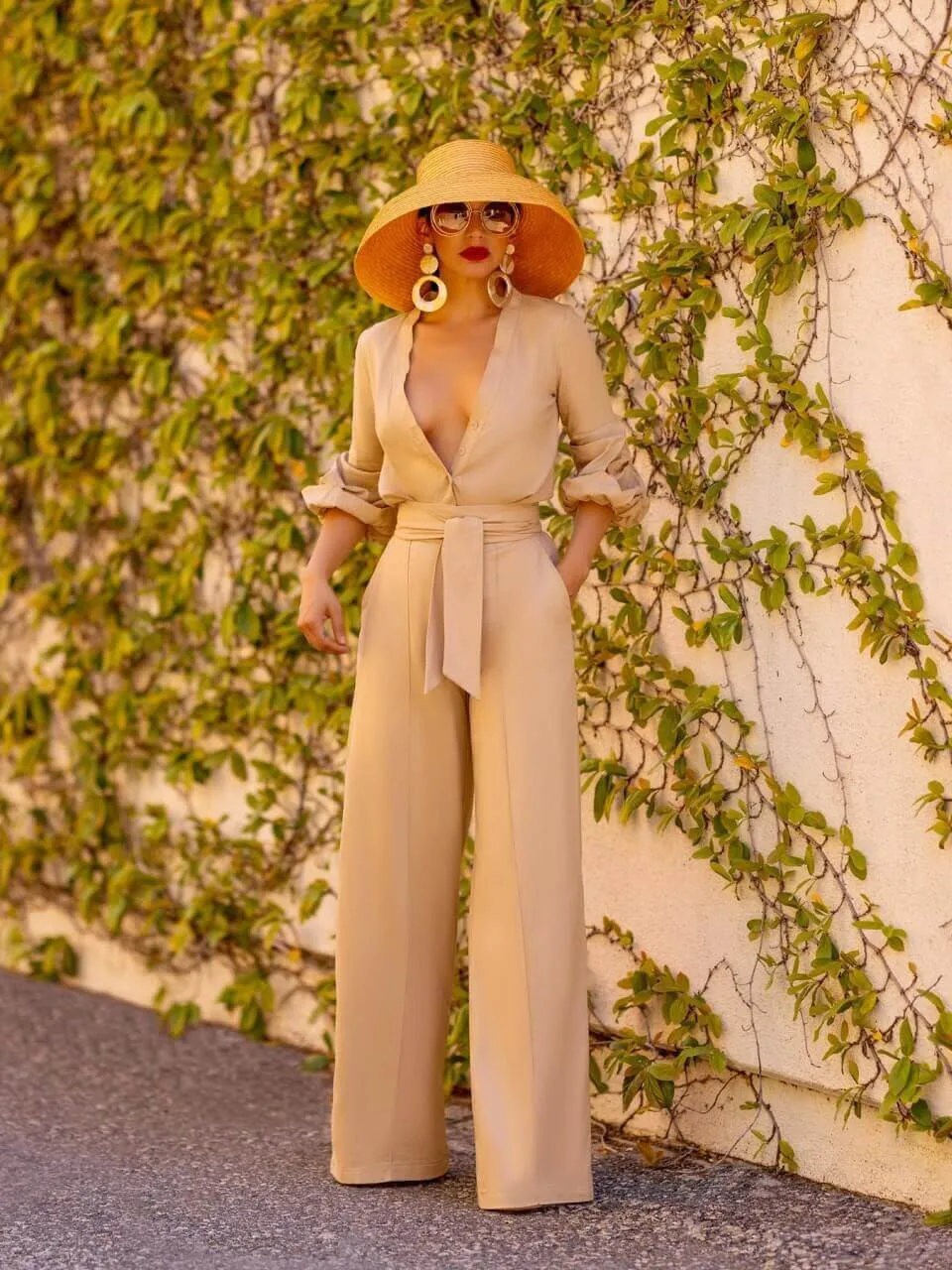 "Sint Maarten" Tan Button-Down Jumpsuit