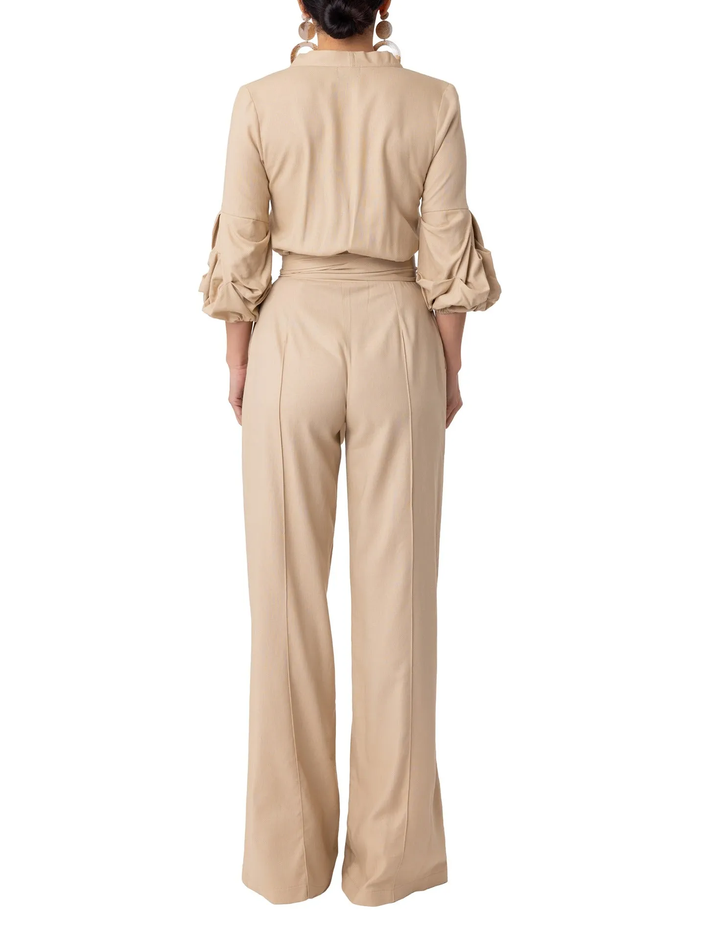 "Sint Maarten" Tan Button-Down Jumpsuit