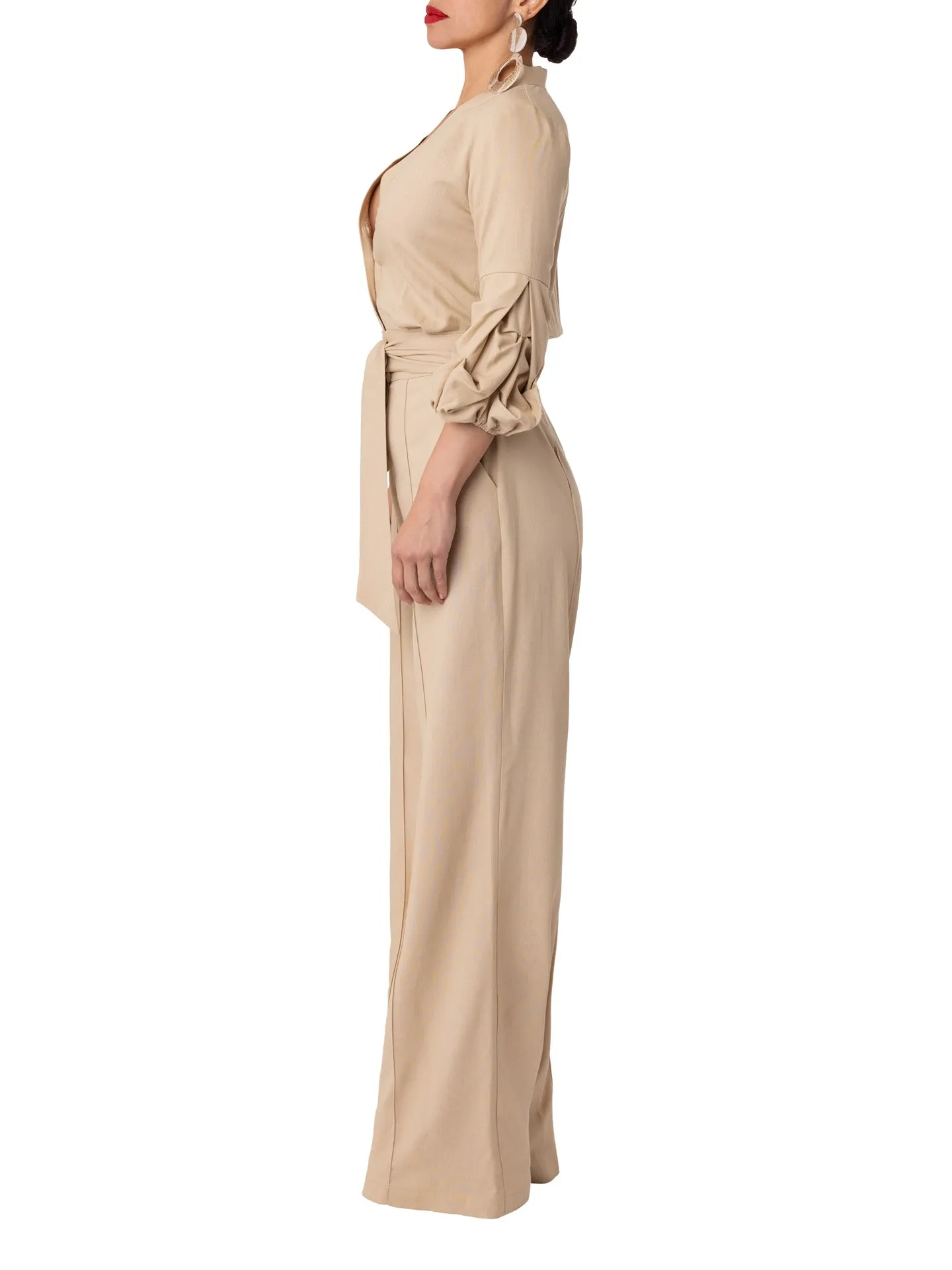 "Sint Maarten" Tan Button-Down Jumpsuit