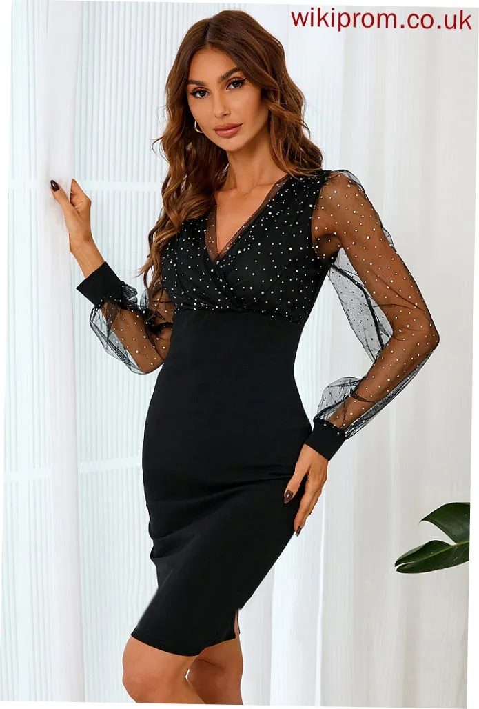 Riley Cotton Long Sequins V-Neck Bodycon Mini Club Dresses Dresses Blends Sleeves Sexy