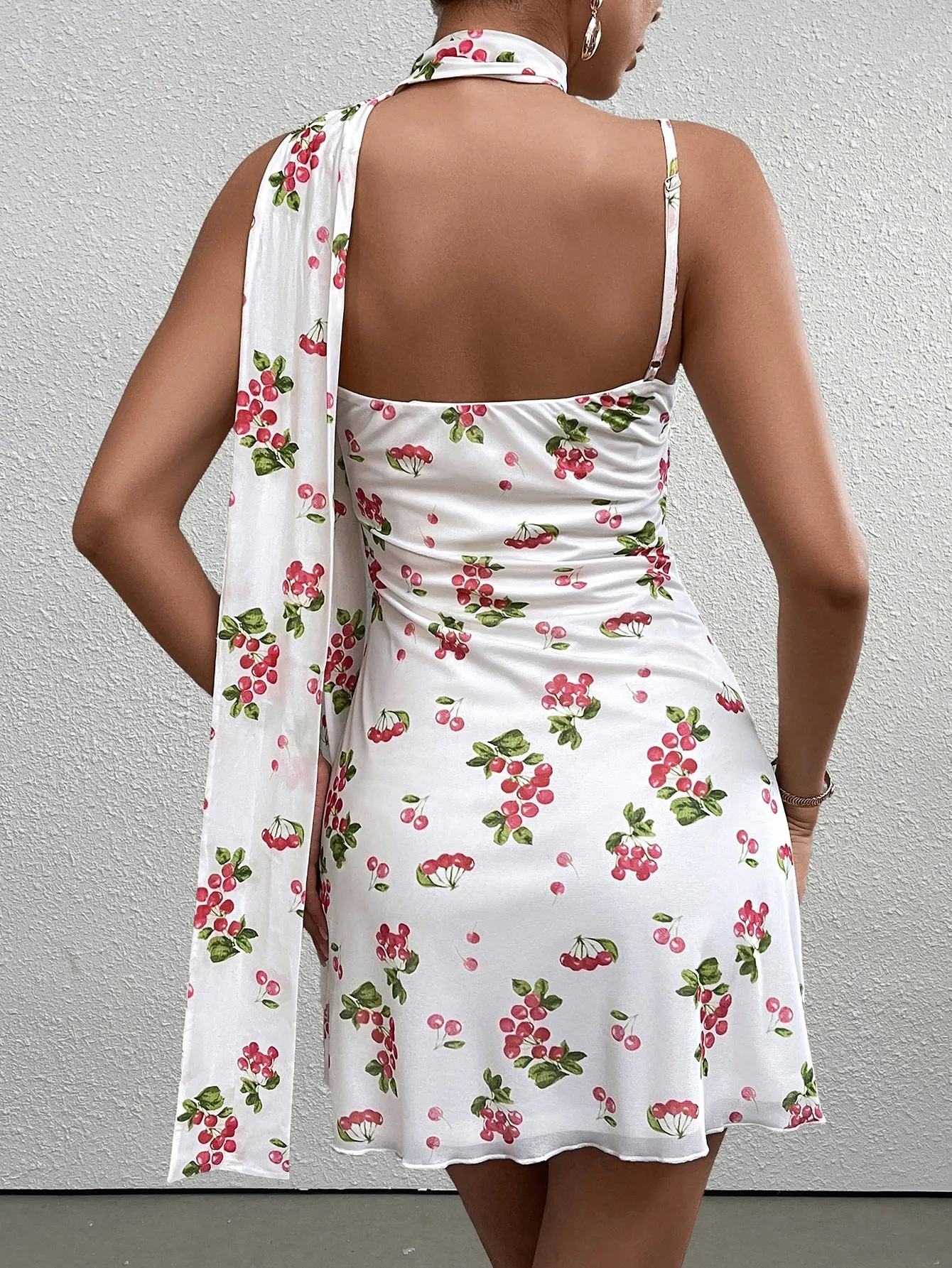 Ruched Twist Bust Backless Floral Cami Dress