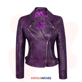 RW Authentic Sheepskin Women’s Purple Motorcycle Jacket