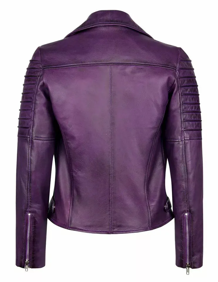 RW Authentic Sheepskin Women’s Purple Motorcycle Jacket