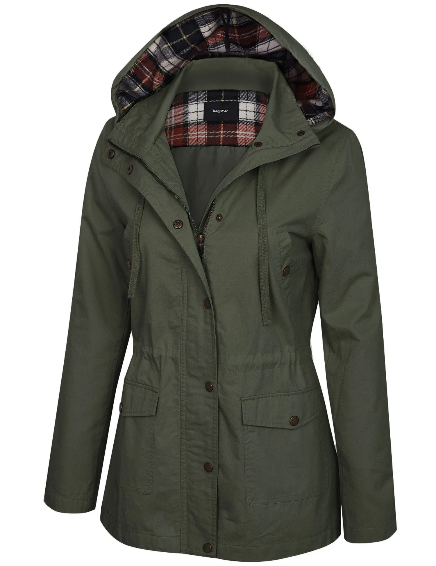 [SALE] Womens Zip Up Anorak Safari Jacket with Checker Lining Hoodie