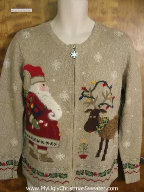 Santa with Rudolph Ugly Xmas Sweater