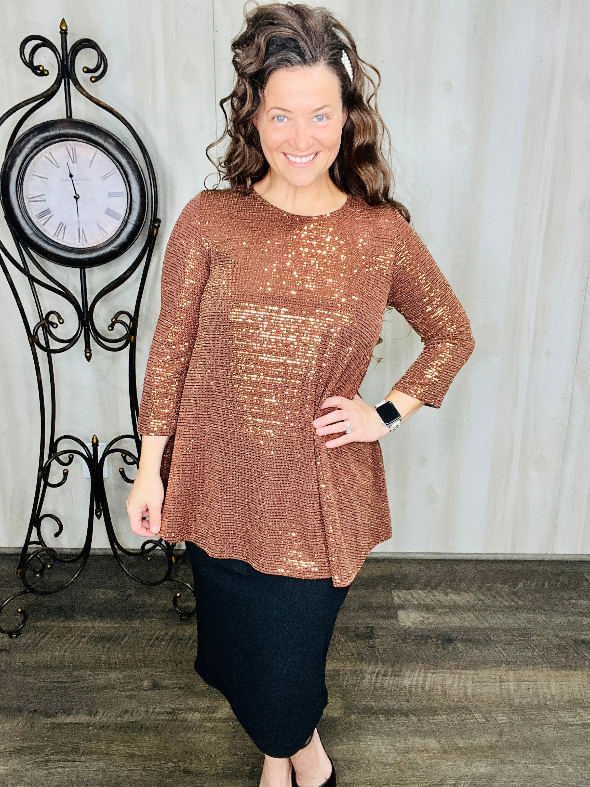 Shimmer Threaded Tunic- Copper, Black or Cream