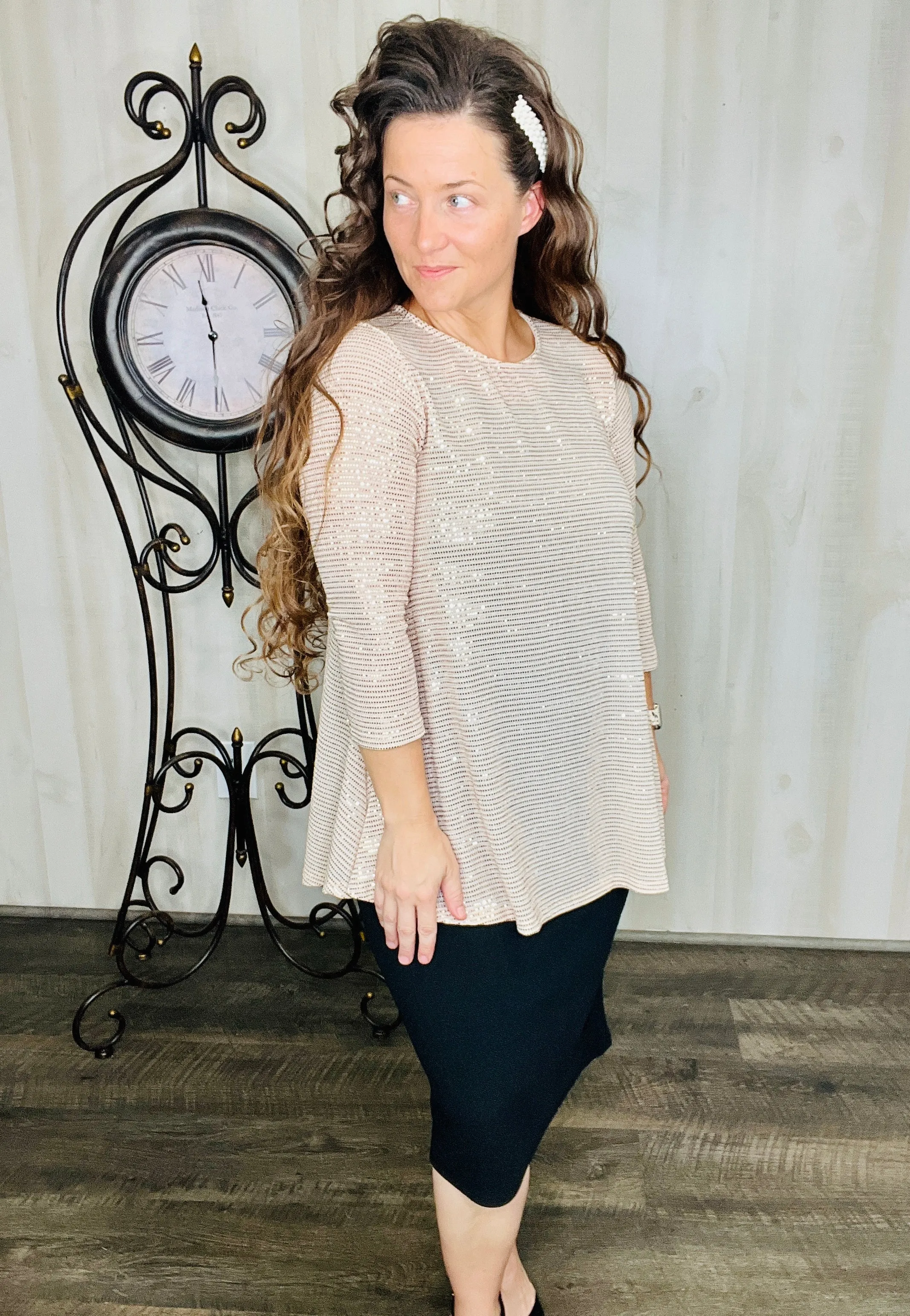 Shimmer Threaded Tunic- Copper, Black or Cream