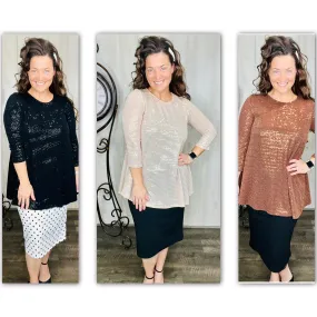 Shimmer Threaded Tunic- Copper, Black or Cream