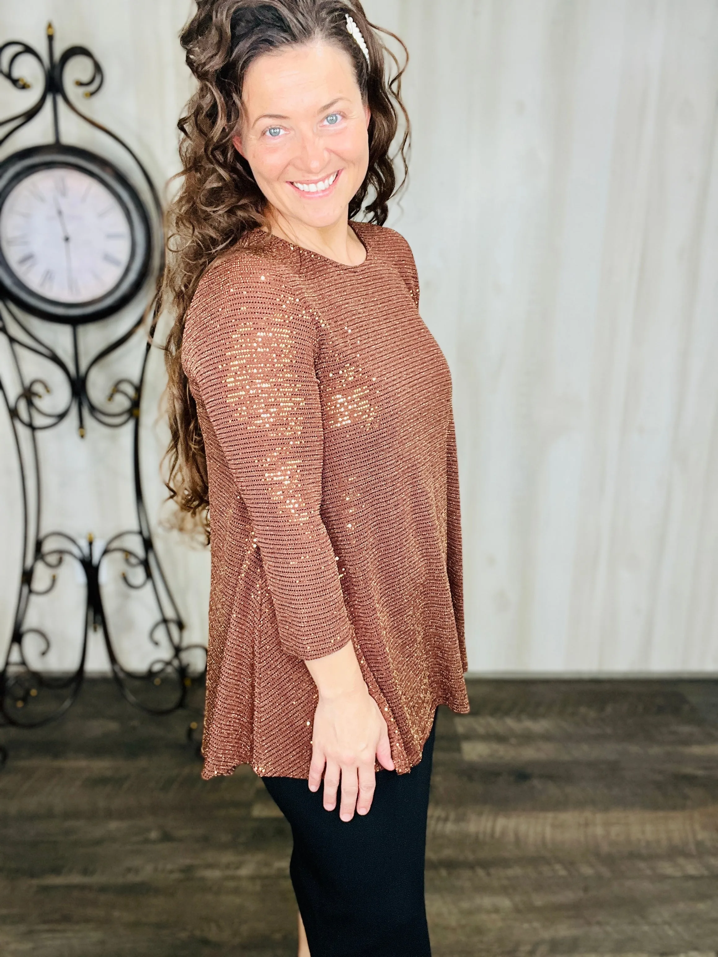 Shimmer Threaded Tunic- Copper, Black or Cream