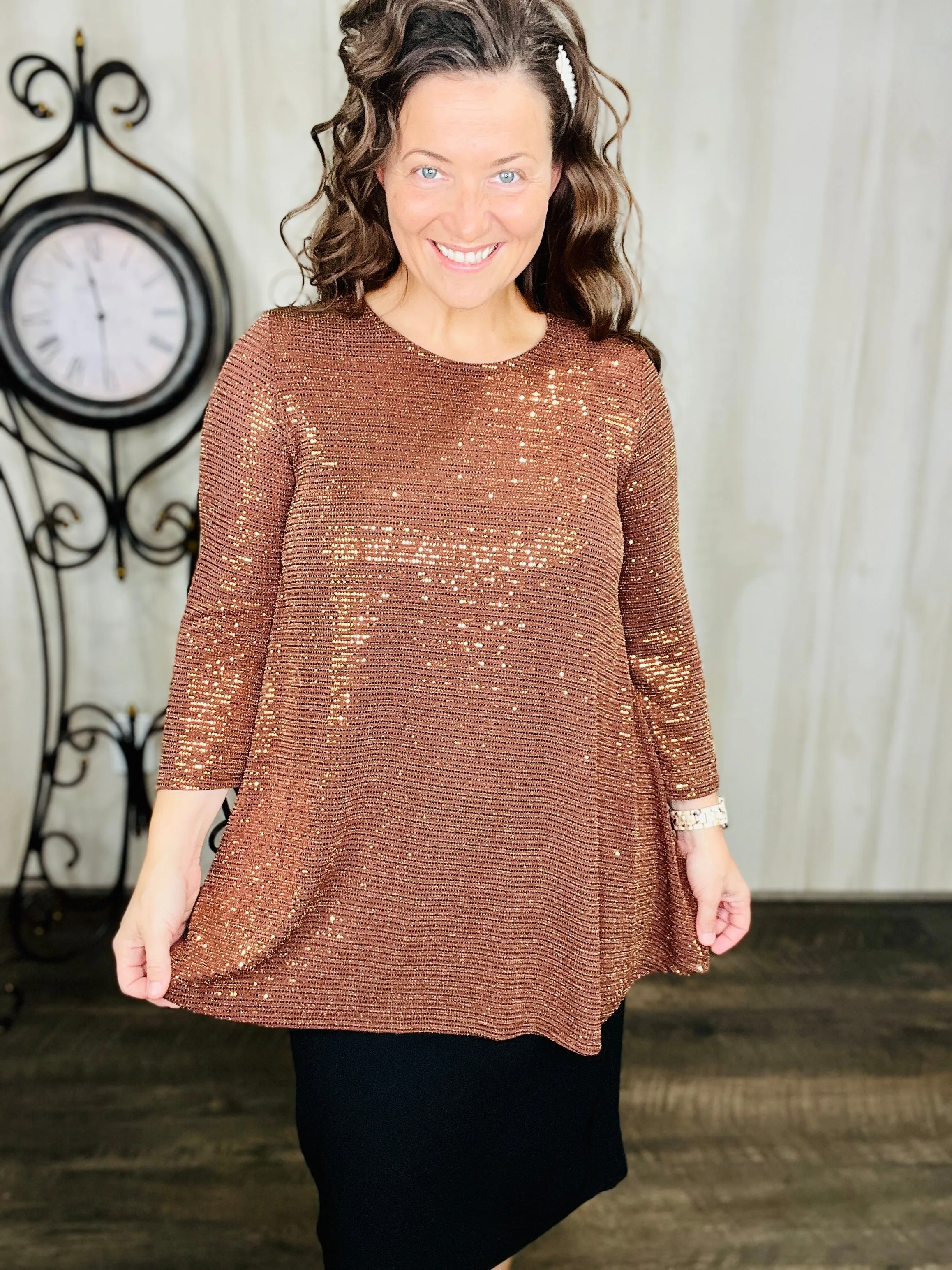 Shimmer Threaded Tunic- Copper, Black or Cream