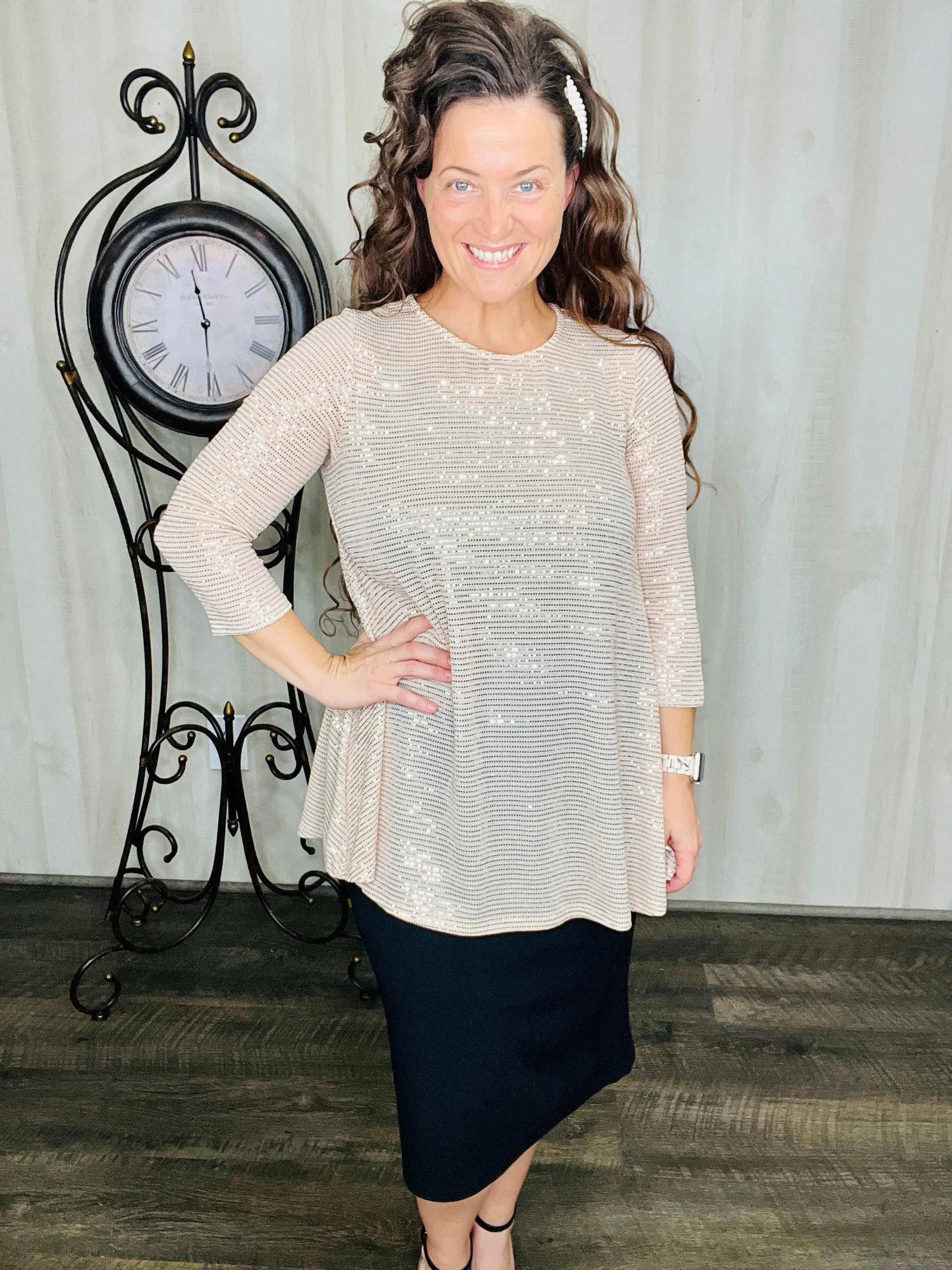 Shimmer Threaded Tunic- Copper, Black or Cream