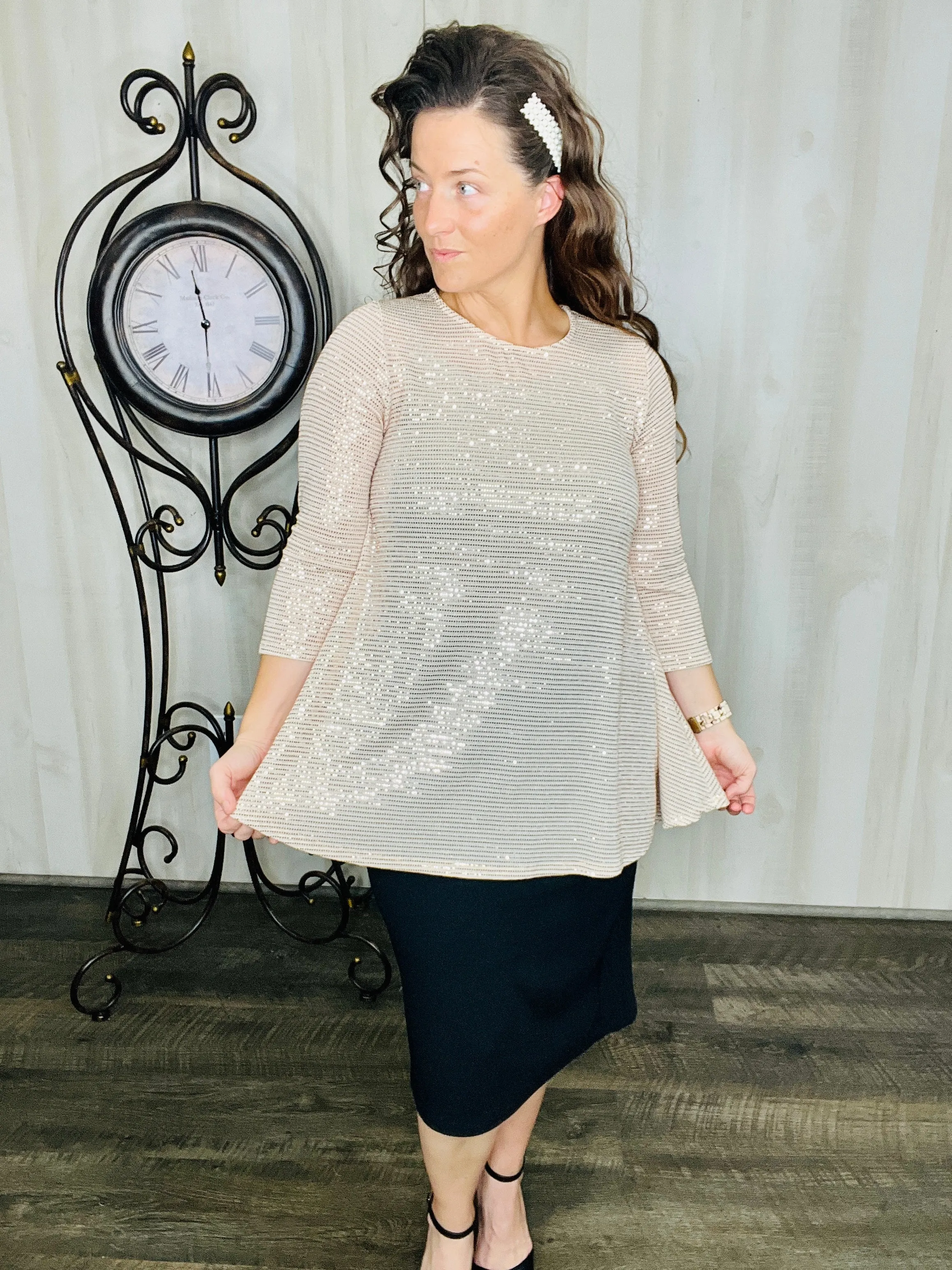 Shimmer Threaded Tunic- Copper, Black or Cream