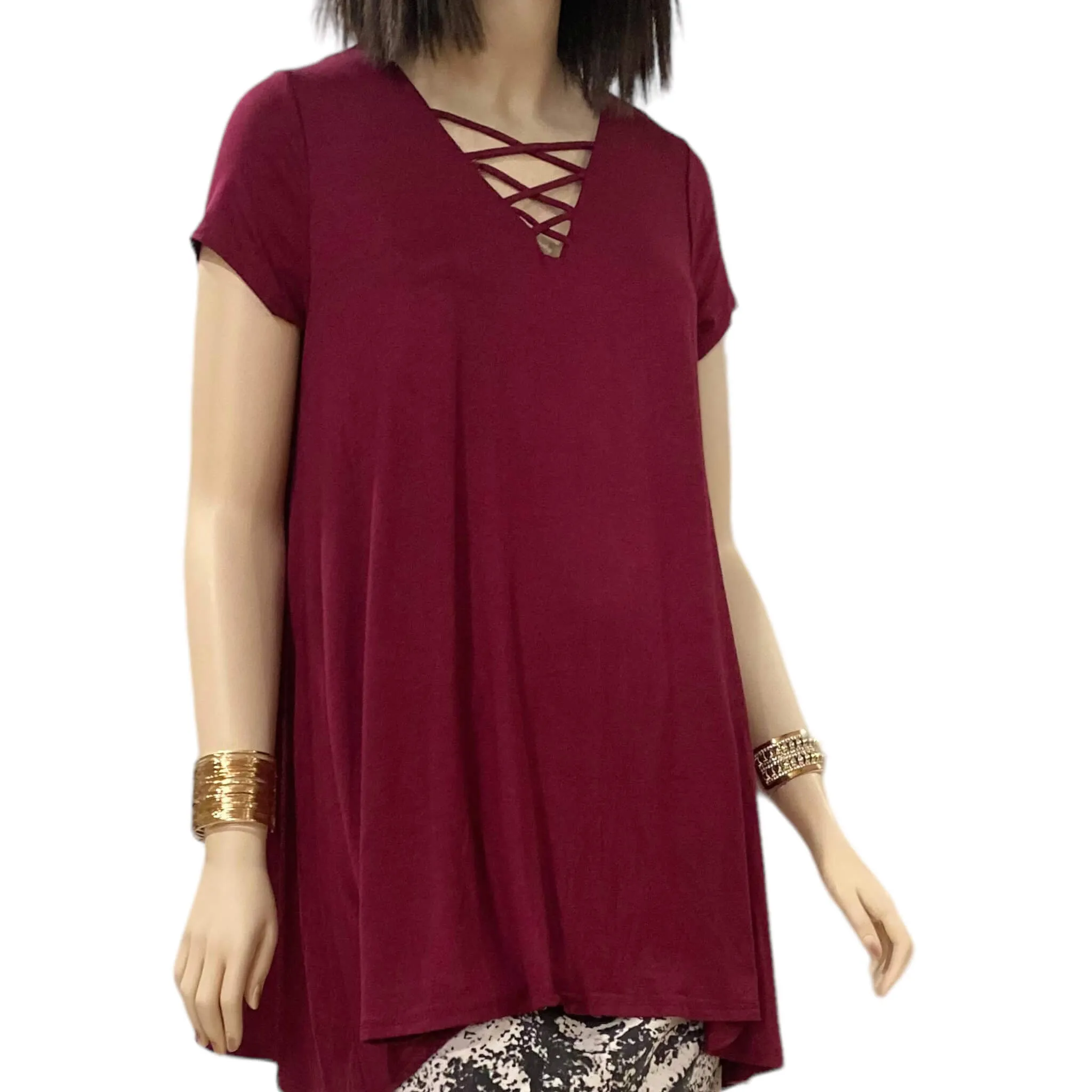 Short Sleeve Crisscross Tunic Top