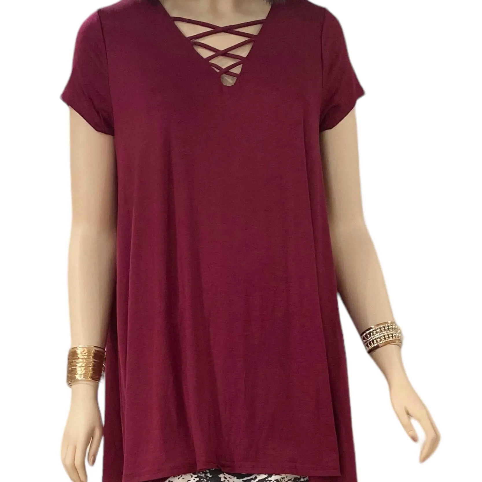 Short Sleeve Crisscross Tunic Top