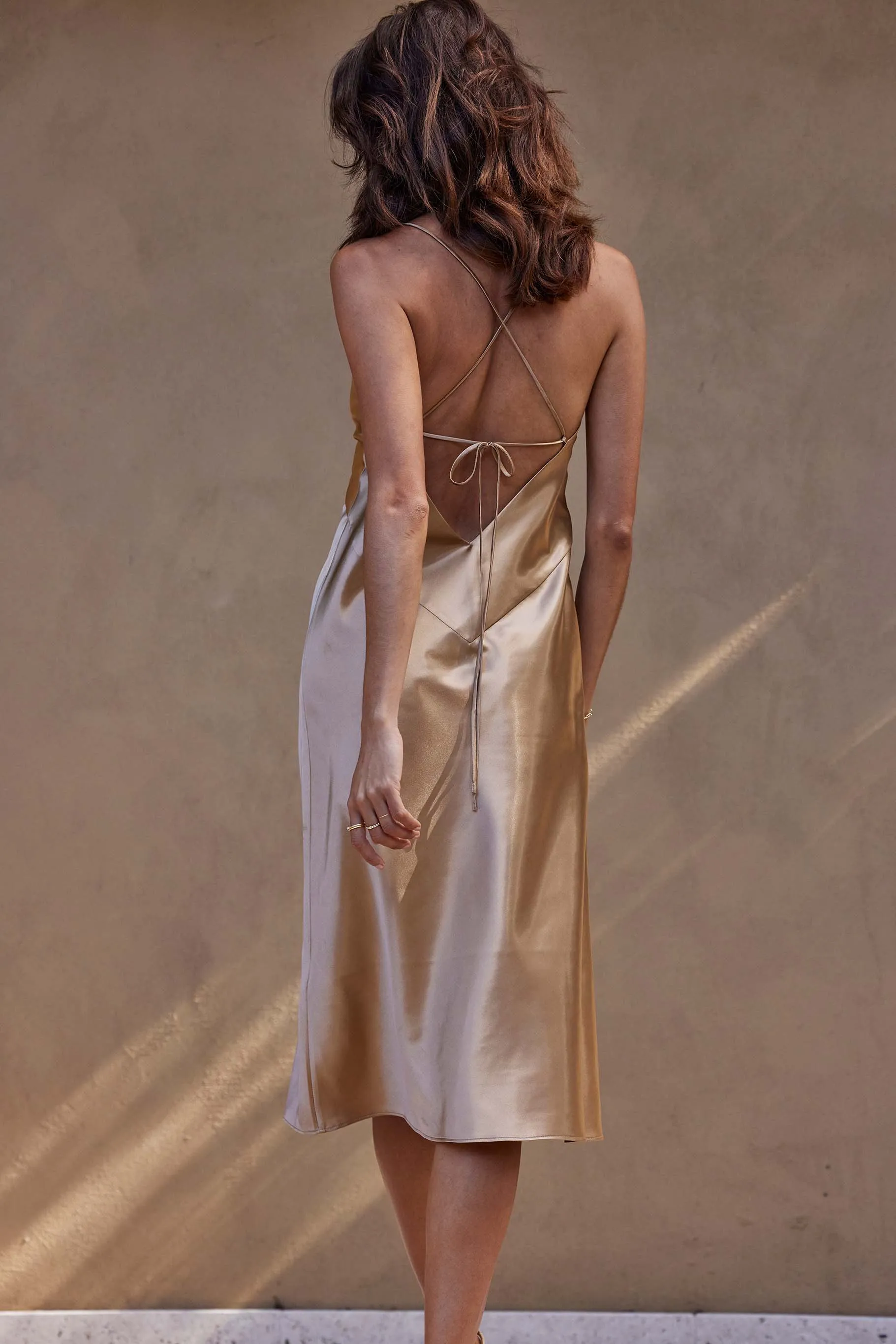 Silky Satin Midi Gold