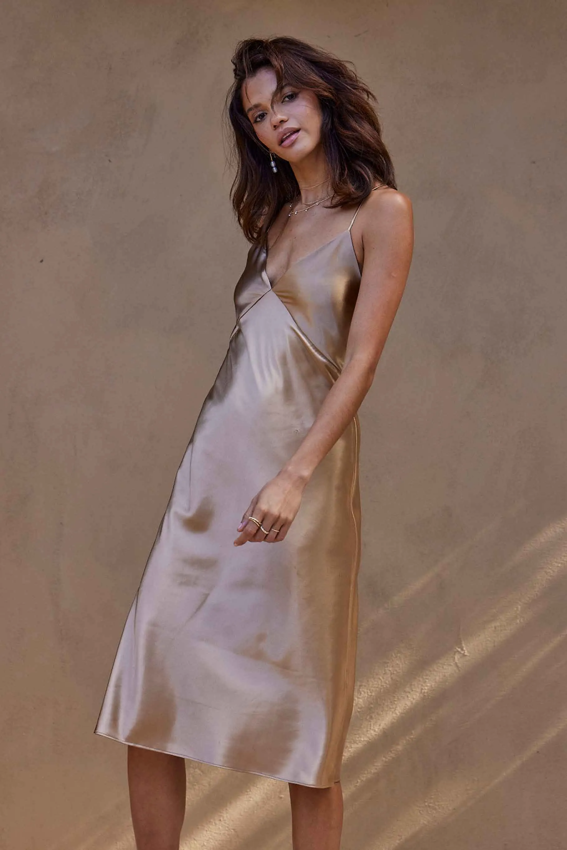 Silky Satin Midi Gold