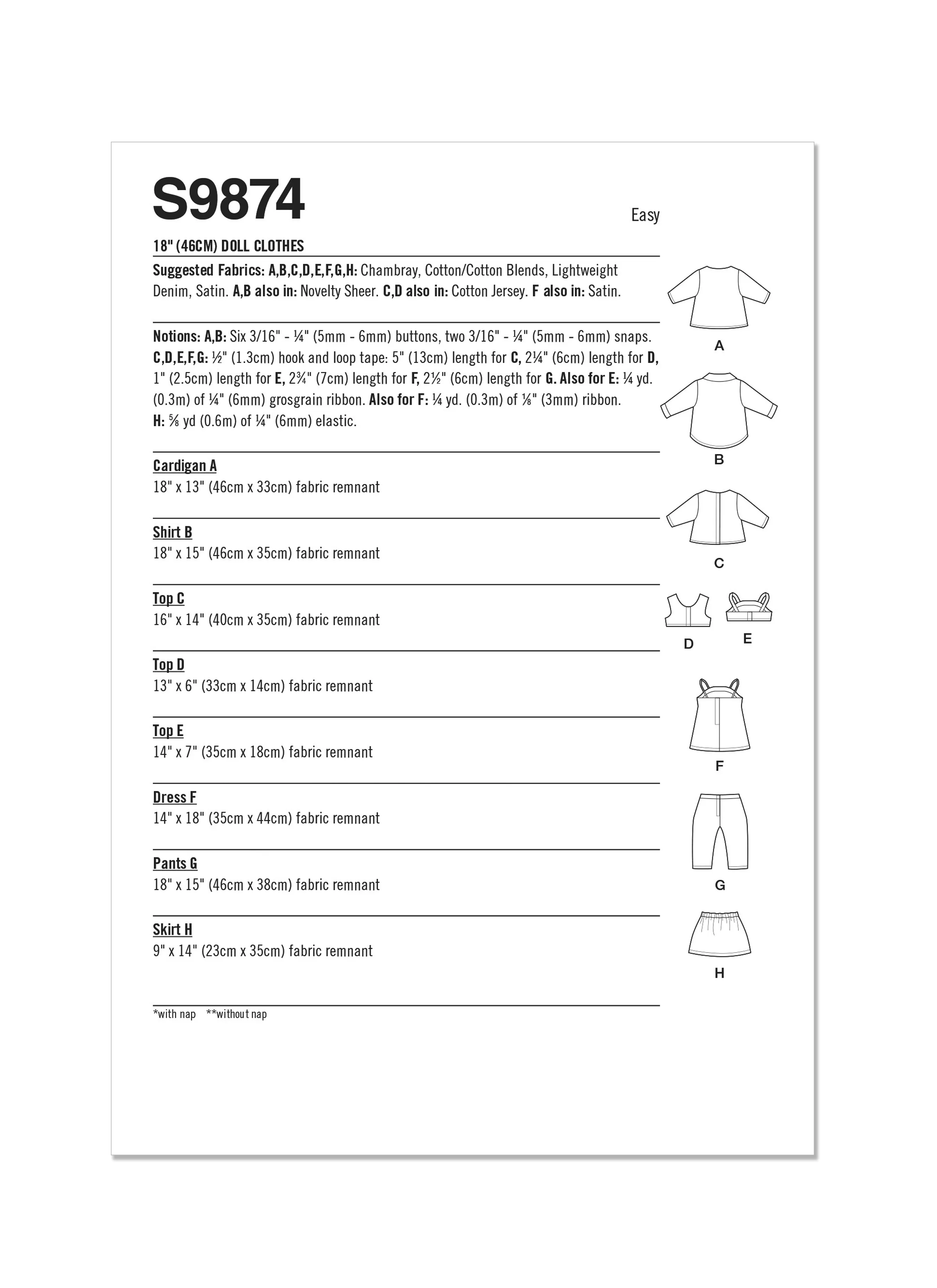 Simplicity Pattern S9874 Doll Clothes