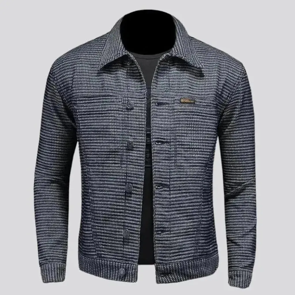 Slim ornament-print men's denim jacket