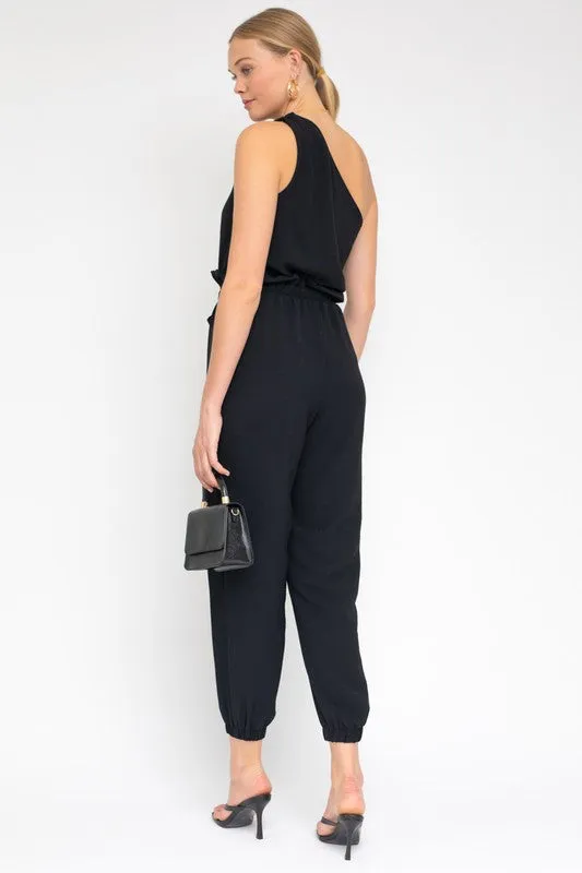 Sloan Sleeveless One Shoulder Waist Tie Jumpsuit