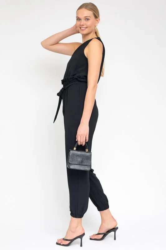 Sloan Sleeveless One Shoulder Waist Tie Jumpsuit