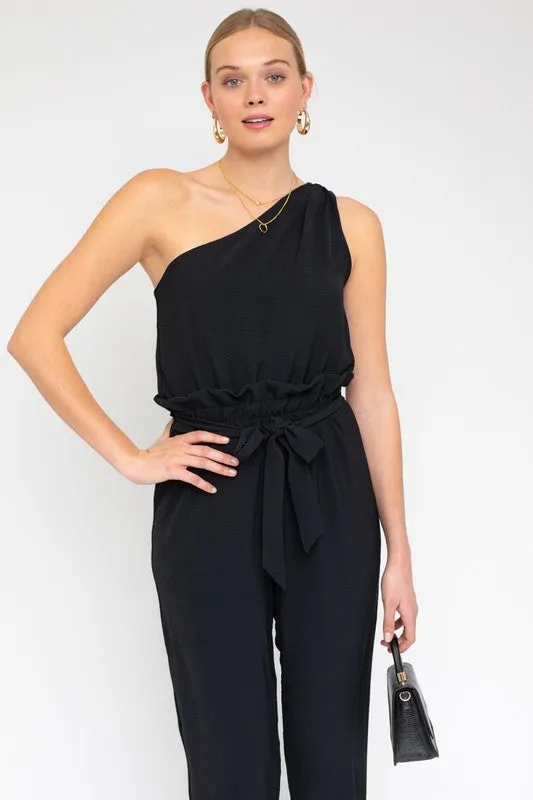 Sloan Sleeveless One Shoulder Waist Tie Jumpsuit