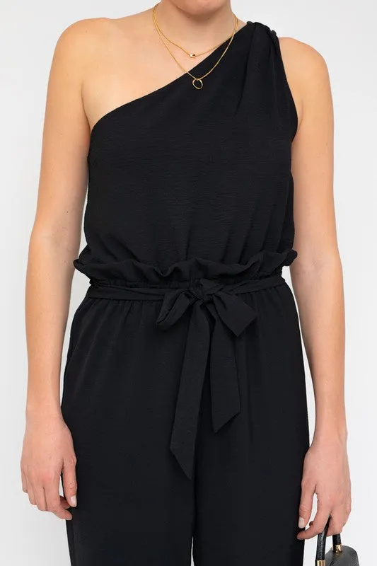 Sloan Sleeveless One Shoulder Waist Tie Jumpsuit