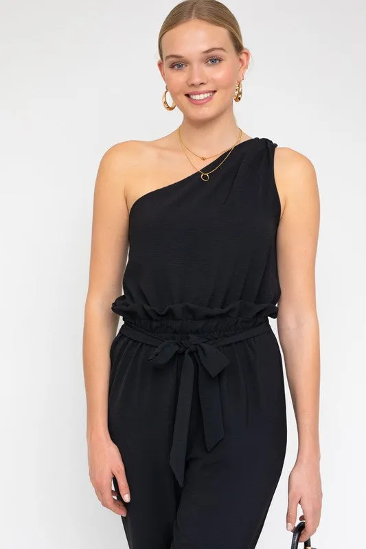 Sloan Sleeveless One Shoulder Waist Tie Jumpsuit