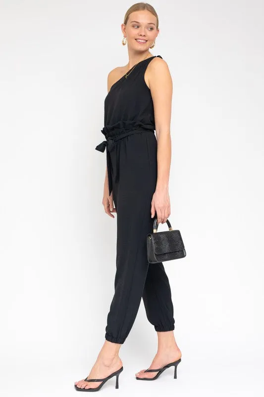 Sloan Sleeveless One Shoulder Waist Tie Jumpsuit