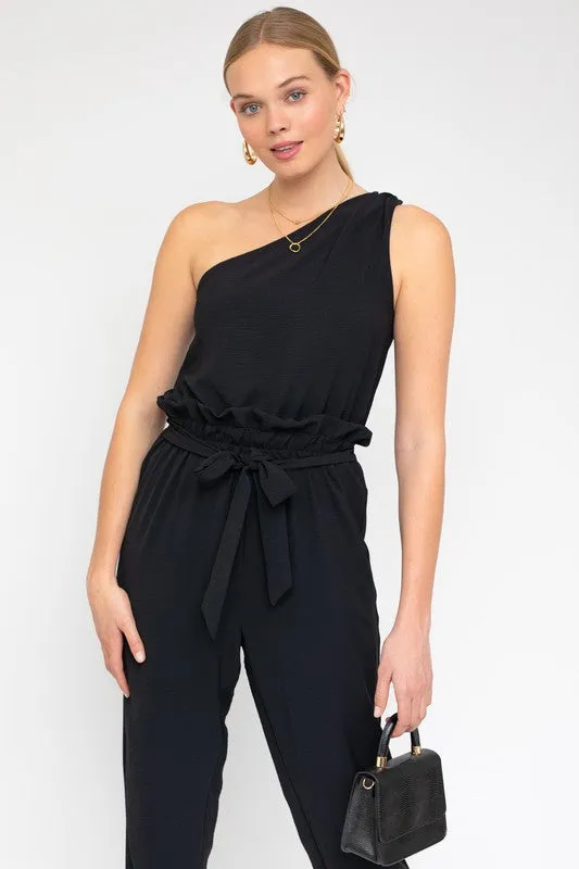 Sloan Sleeveless One Shoulder Waist Tie Jumpsuit