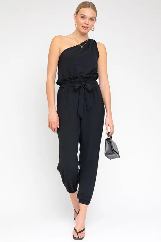 Sloan Sleeveless One Shoulder Waist Tie Jumpsuit