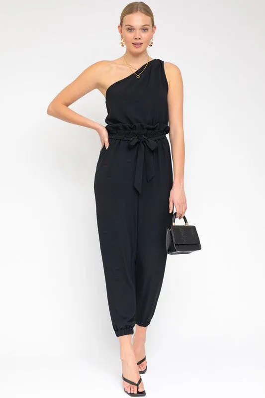 Sloan Sleeveless One Shoulder Waist Tie Jumpsuit