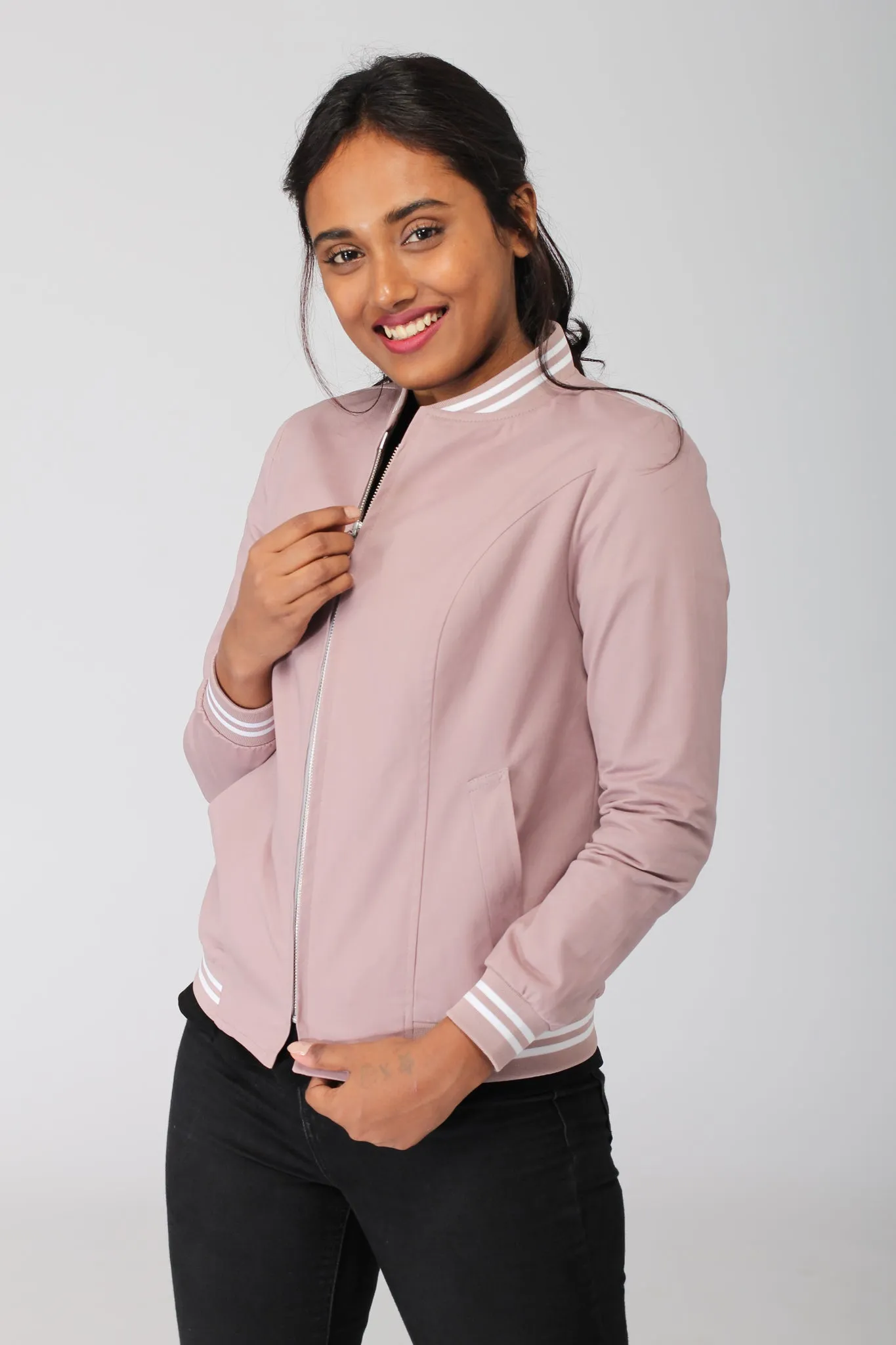 Smoky Pink Cotton Bomber Jacket