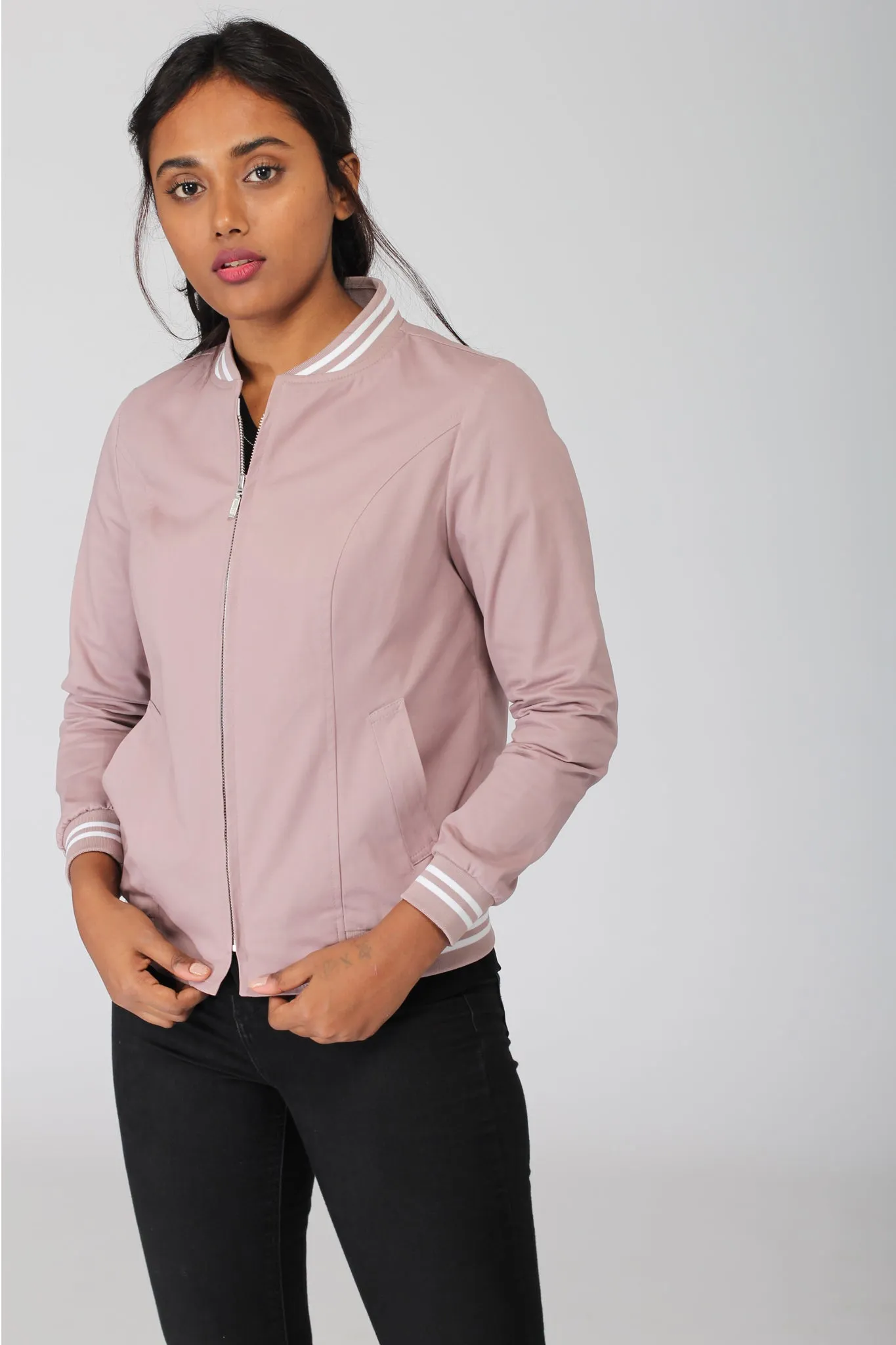 Smoky Pink Cotton Bomber Jacket