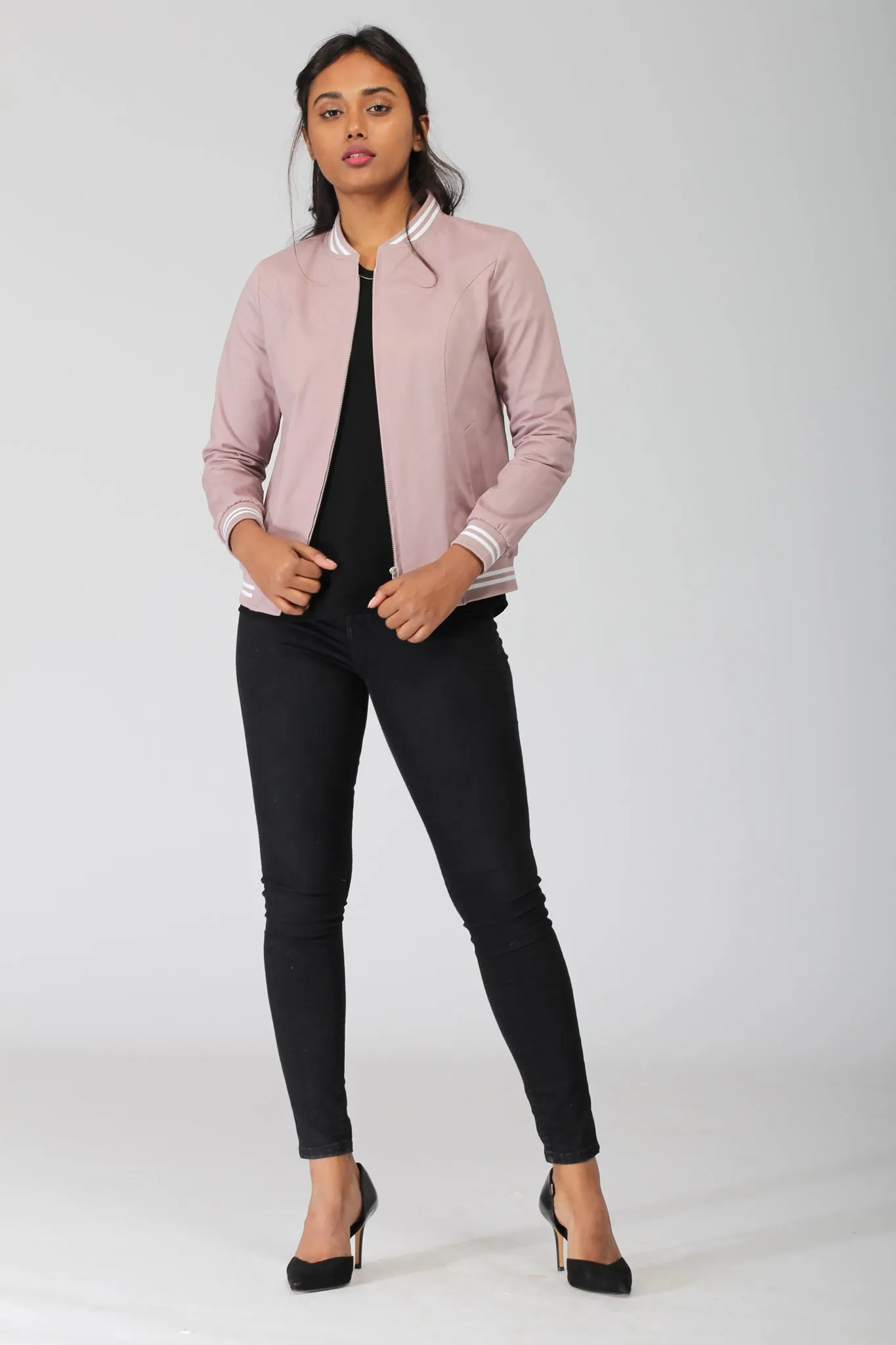 Smoky Pink Cotton Bomber Jacket