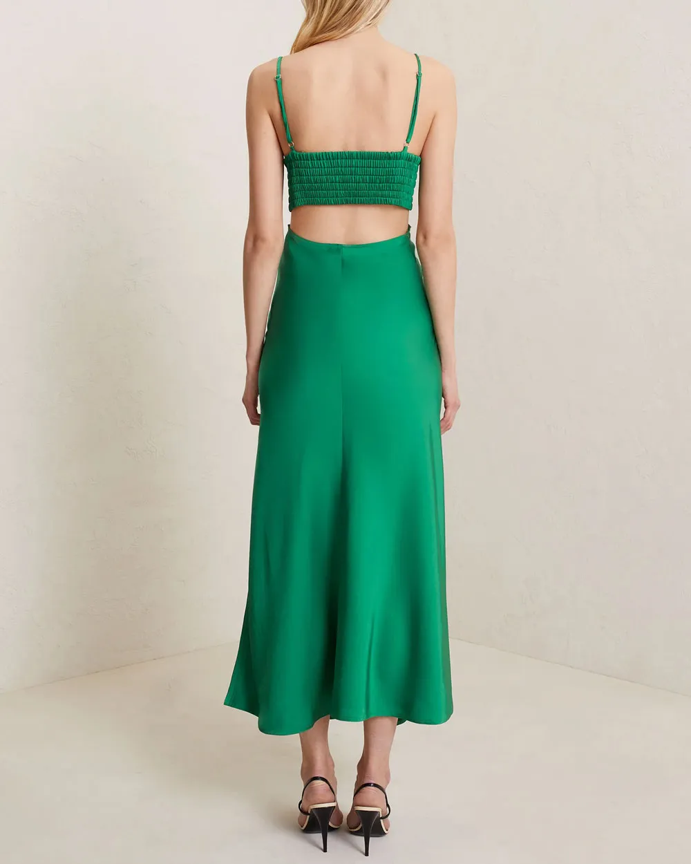 Spruce Satin Blakely Midi Dress